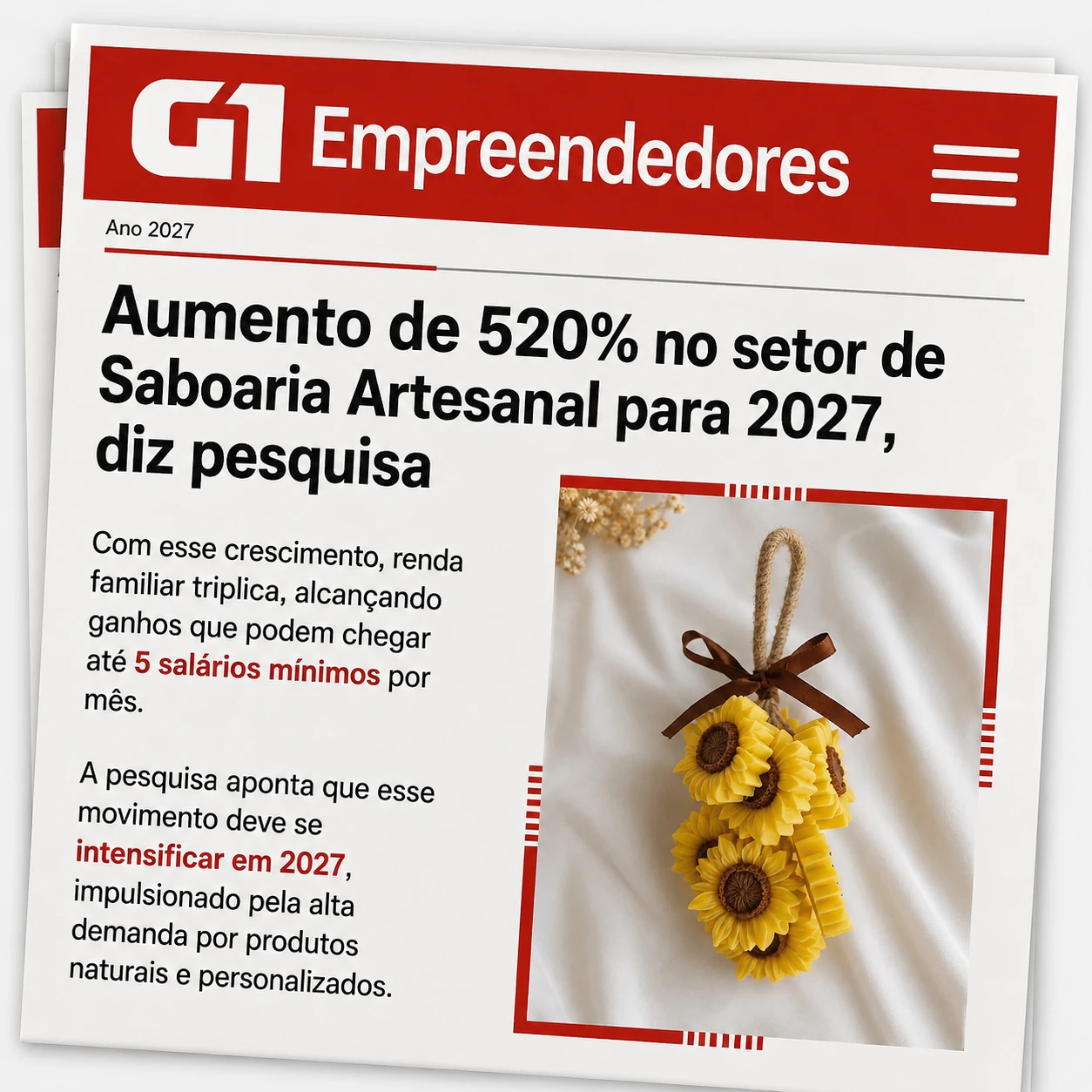 Recorte ilustrado sobre o crescimento da saboaria artesanal e a procura por produtos naturais e personalizados